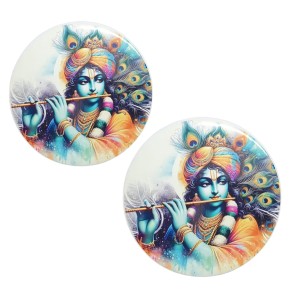 Stainless Steel Round Krishna Fridge Magnet | Decorative Spiritual Refrigerator Magnet for Home & Office | Pack of 2