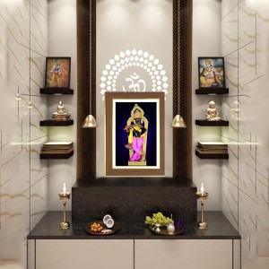 Jay Swaminarayan Photo Frame - 12x16 Inches, Brown Wooden Frame for Home, Office & Temple Decoration