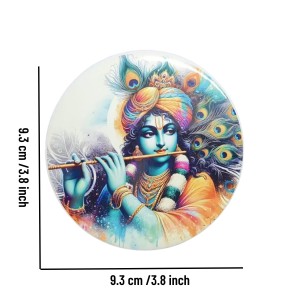 Stainless Steel Round Krishna Fridge Magnet | Decorative Spiritual Refrigerator Magnet for Home & Office | Pack of 2