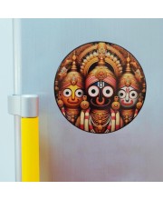 Stainless Steel Round Jagannath Balabhadra Subhadra Fridge Magnet | Devotional & Decorative Refrigerator Magnet for Home & Office | Pack of 1