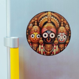 Stainless Steel Round Jagannath Balabhadra Subhadra Fridge Magnet | Devotional & Decorative Refrigerator Magnet for Home & Office | Pack of 1