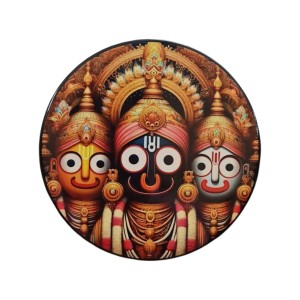 Stainless Steel Round Jagannath Balabhadra Subhadra Fridge Magnet | Devotional & Decorative Refrigerator Magnet for Home & Office | Pack of 1