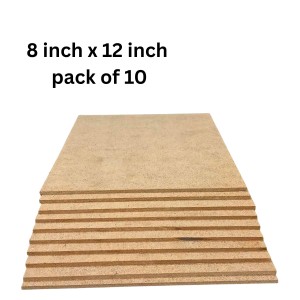 MDF Board Sheet 3 mm for Arts & Crafts | Premium Plain MDF Wood Sheets for Painting, Resin Art, Mandala, Pyrography, Decoupage & Lamination | 8 x 12 Inch | Pack of 10 (8x12)