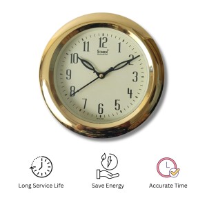 Classic Round Golden Color Clock with Black Numbers | Silent Sweep Quartz Movement | Decorative Wall Clock for Home, Office, and Living Room | Length-Breadth-Height 20cm x 20cm x 1.5cm