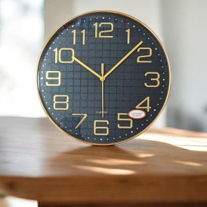 Round Golden Color Clock with Gold Numbers | Silent Sweep Quartz Movement | Decorative Wall Clock for Home, Office, and Living Room | Include One Battery (26.8 x 26.8 x 4.2cm)