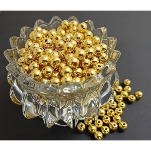 HiTechMart Gold-Plated Round Spacer Beads – Small Plastic Craft Beads for Jewelry Making, DIY Bracelets, Necklaces & Decorations (Bulk Pack) (100)