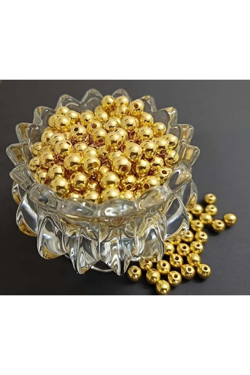 HiTechMart Gold-Plated Round Spacer Beads – Small Plastic Craft Beads for Jewelry Making, DIY Bracelets, Necklaces & Decorations (Bulk Pack) (100)