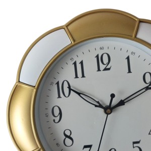 Classic Analog Wall Clock | Round Gold and White Colour with Black Numbers | Decorative Wall Clock for Home, Office, and Living Room | Length-Breadth-Height 24.7cm x 24.7cm x 0.5cm