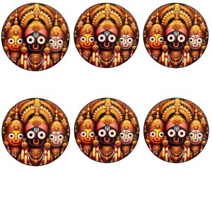 Stainless Steel Round Jagannath Balabhadra Subhadra Fridge Magnet | Devotional & Decorative Refrigerator Magnet for Home & Office | Pack of 6
