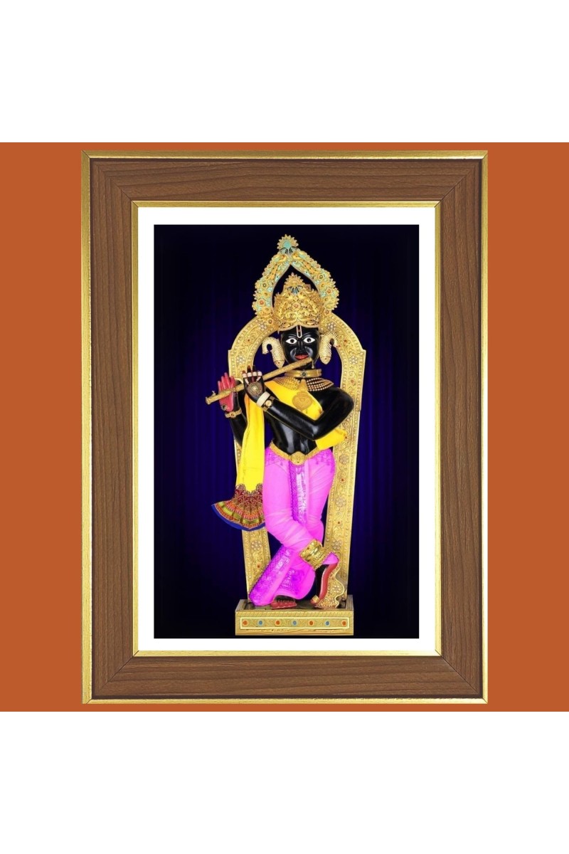 Jay Swaminarayan Photo Frame - 10x14 Inches, Brown Wooden Frame for Home, Office & Temple Decoration