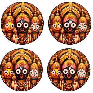 Stainless Steel Round Jagannath Balabhadra Subhadra Fridge Magnet | Devotional & Decorative Refrigerator Magnet for Home & Office | Pack of 4 (4)
