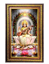 Goddess Saraswathi Digital Golden Balck Color Photo Frame | Hindu Religious Wall Decor | 14x20 Inches - Inspirational Wall Art for Office, Home Decor - Ideal Spiritual Gift (F16504)