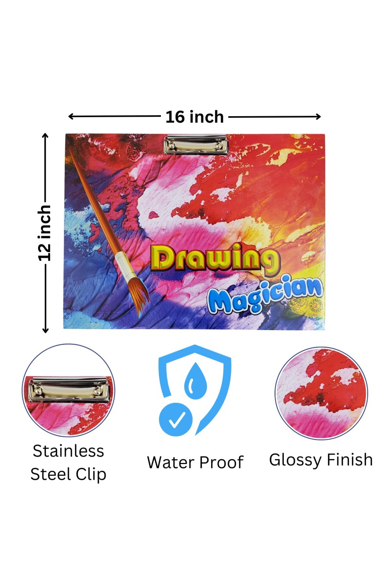 Hi Tech Sales|| Wooden Drawing Board for Kids/Students, Girls & Boys || Stainless Steel Clip, Plain MDF Hard Board Writing Pad(A3 Size) (Multicolored)
