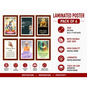 Pack Of 6 Laminated A4 Wall Posters | Spiritual, Motivational & Inspirational Designs | 250 GSM Photo Paper | Water-Resistant | Double-Sided Tape (F39350)