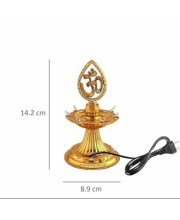 Electric LED Om Diya Lamp Pair | Golden Decorative with Om Symbol for Pooja, Temple, Home & Festival Decoration (Set of 2)