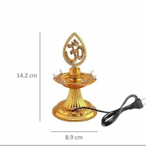 Electric LED Om Diya Lamp Pair | Golden Decorative with Om Symbol for Pooja, Temple, Home & Festival Decoration (Set of 2)