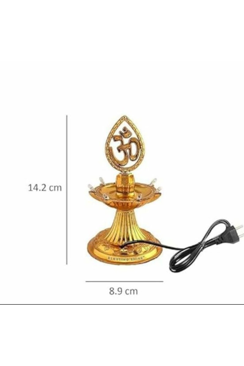 Electric LED Om Diya Lamp Pair | Golden Decorative with Om Symbol for Pooja, Temple, Home & Festival Decoration (Set of 2)