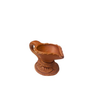 Handcrafted Terracotta Diya Lamp with Decorative Leaf Design – Traditional Indian Oil Lamp for Diwali, Puja, and Home Décor