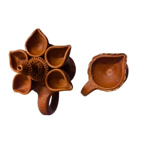 Handcrafted Pancha Pradeep with Diya Combo – Traditional Indian Terracotta 5-Headed Oil Lamp for Diwali, Pooja, and Home Decoration.