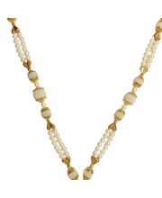 Handmade Golden & White Color Moti Mala/Garland | 15 inch Decorative Haar for God Idol, Temple & Home Décor