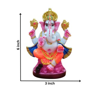 Hi Tech Sales Handcrafted Siddhi Ganesh Idol for Home Decor, Gifting Diwali, Birthday, Festivals (6 x 3 Inches) (Orange)