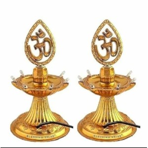 Electric LED Om Diya Lamp Pair | Golden Decorative with Om Symbol for Pooja, Temple, Home & Festival Decoration (Set of 2)