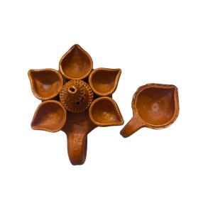 Handcrafted Pancha Pradeep with Diya Combo – Traditional Indian Terracotta 5-Headed Oil Lamp for Diwali, Pooja, and Home Decoration.