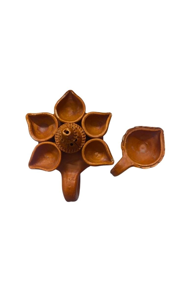 Handcrafted Pancha Pradeep with Diya Combo – Traditional Indian Terracotta 5-Headed Oil Lamp for Diwali, Pooja, and Home Decoration.