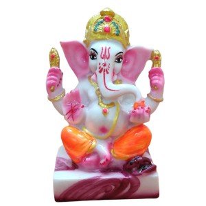 Hi Tech Sales Handcrafted Siddhi Ganesh Idol for Home Decor, Gifting Diwali, Birthday, Festivals (5 x 3 Inches) (Orange)
