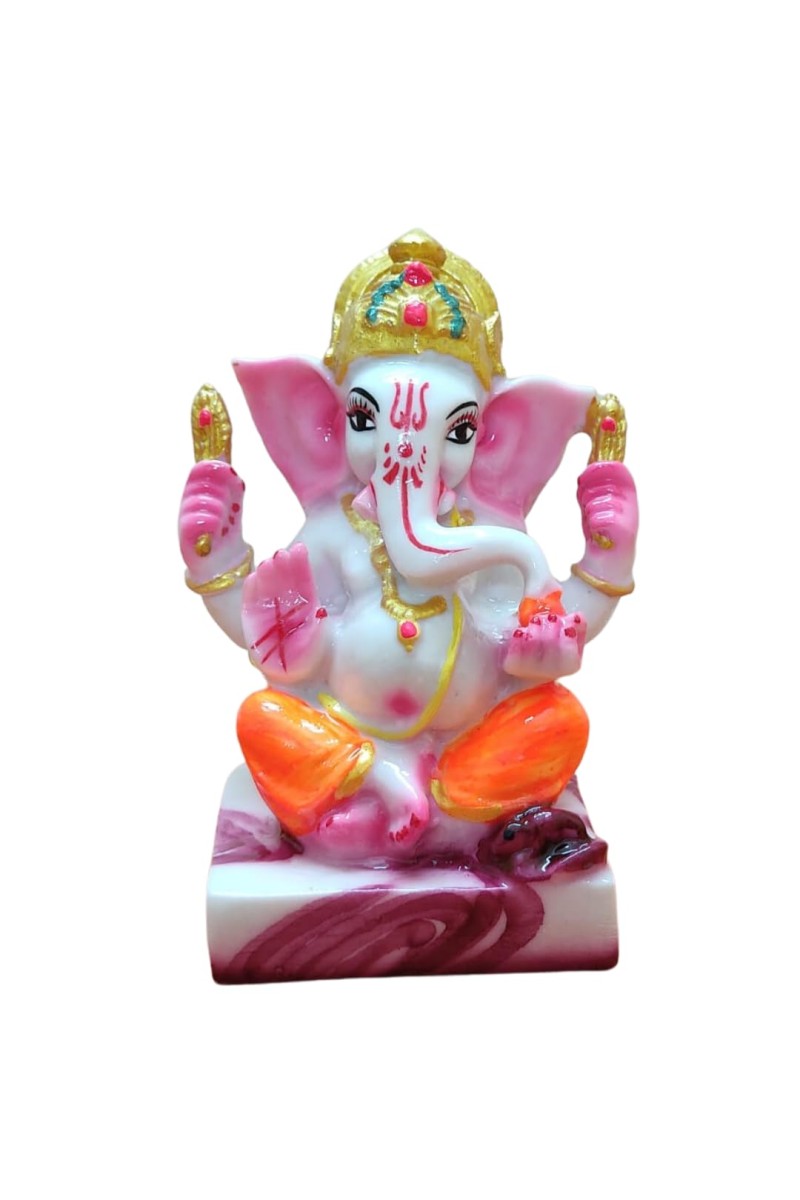 Hi Tech Sales Handcrafted Siddhi Ganesh Idol for Home Decor, Gifting Diwali, Birthday, Festivals (5 x 3 Inches) (Orange)