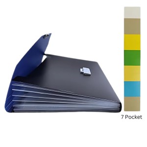Hitech Sales Expanding File Folder A4 Size 7 Pocket with Buckle Closure Blue and Black Expanding Document Organizer for documents Buckle Storage Multi-Pocket (Blue & Black)