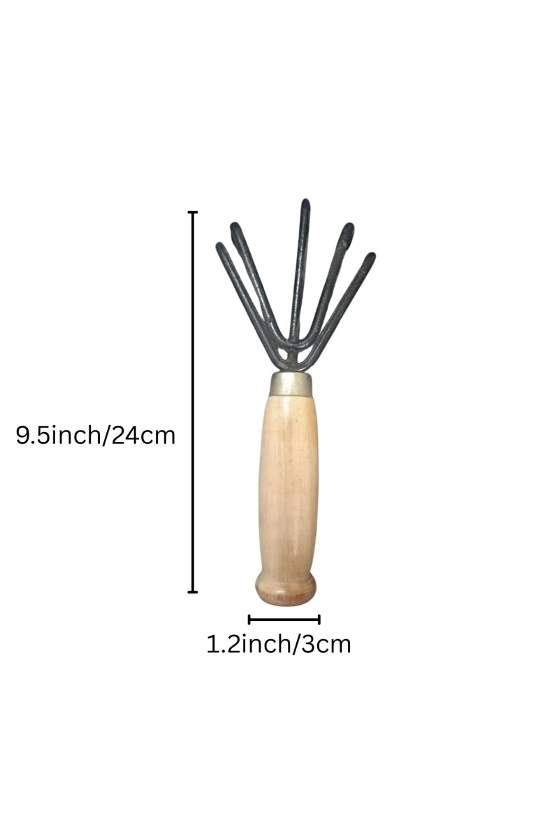 Garden Hand Cultivator Tool with Wooden Handle – 5 Prong Manual Rake for Wooden Handle Manual Tool for Weeding, Aerating & Soil Cultivation Farming.