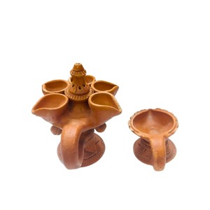 Handcrafted Pancha Pradeep with Diya Combo – Traditional Indian Terracotta 5-Headed Oil Lamp for Diwali, Pooja, and Home Decoration.