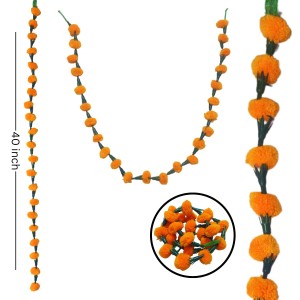 Hitech Sales 10 Woolen Artificial Long Marigold Fluffy Flower Garland Strings for Home Decoration, Pooja Mandir Decor Genda Phool for Wedding and Festivals, Diwali (40 inch) (Orange)