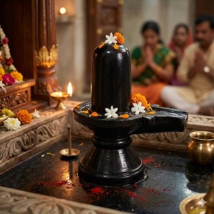 Black Shivling Showpiece for Puja | Lord Shiva Lingam Idol with Base | Religious Decorative Statue for Home Temple, Office & Spiritual Décor | Resin Shivling Murti (Black Finish)