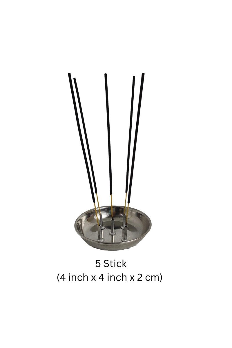 Stainless Steel Incense Holder Round Stand with ash Catcher agarbatti Puja Prayer Agardaan dhoop Round-Shaped for Home Office Temple puja Ash Sticks (4 x 4)