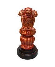 Handcrafted Lion Capital National Emblem Statue Showpiece – Ashoka Pillar Design Resin Stambh Idol for Home Decor, Office Desk, Tabletop & Gifting