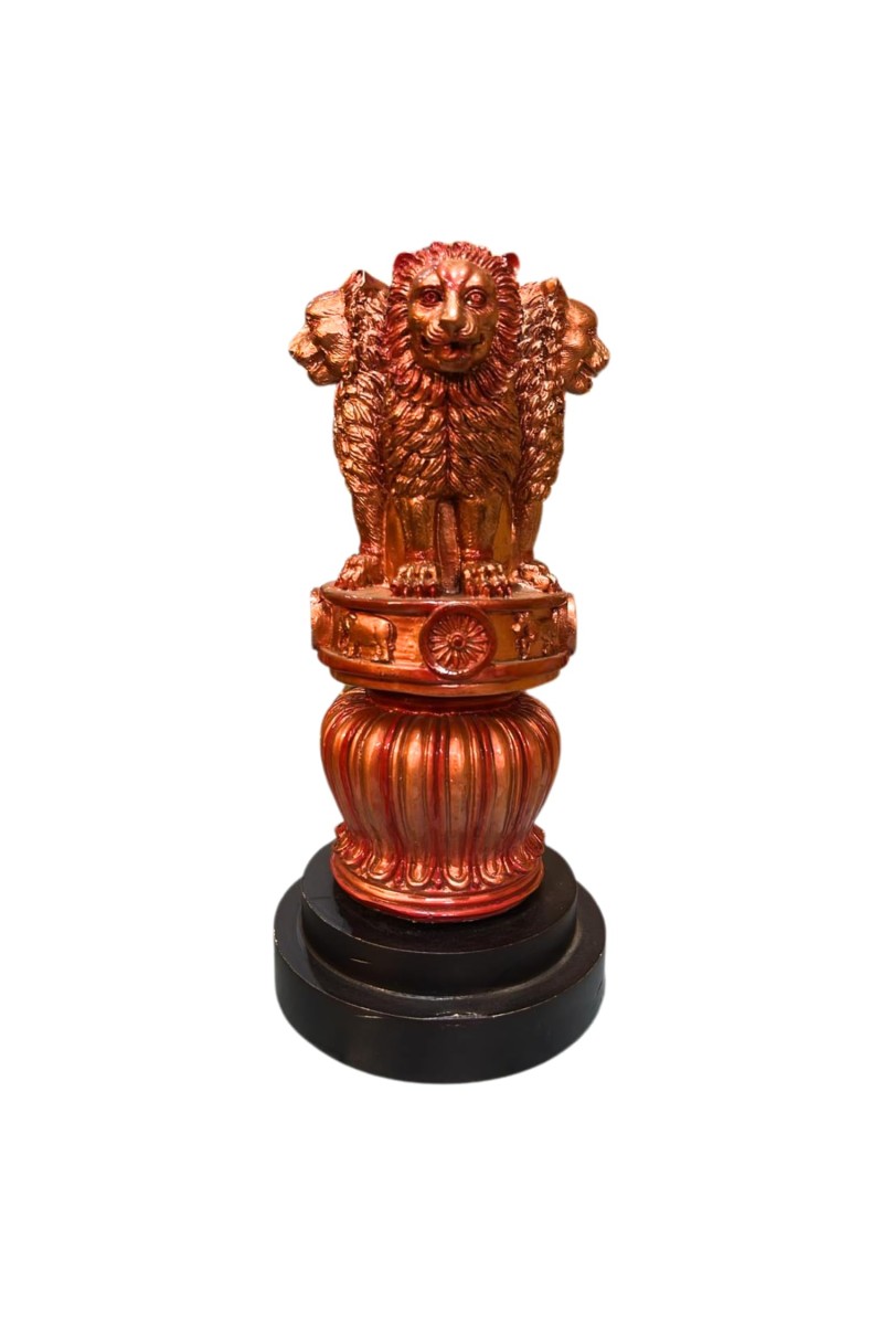 Handcrafted Lion Capital National Emblem Statue Showpiece – Ashoka Pillar Design Resin Stambh Idol for Home Decor, Office Desk, Tabletop & Gifting