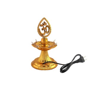 Electric LED Om Diya Lamp Pair | Golden Decorative with Om Symbol for Pooja, Temple, Home & Festival Decoration (Set of 2)