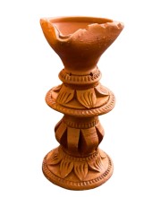 Handmade Terracotta Diya with Stand – Traditional Clay Oil Lamp for Festivals, Pooja & Home Decor