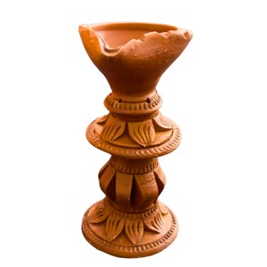 Handmade Terracotta Diya with Stand – Traditional Clay Oil Lamp for Festivals, Pooja & Home Decor