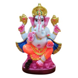 Hi Tech Sales Handcrafted Siddhi Ganesh Idol for Home Decor, Gifting Diwali, Birthday, Festivals (6 x 3 Inches) (Orange)