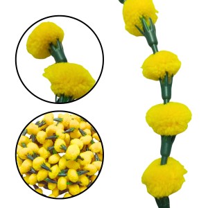 Hitech Sales 10 Woolen Artificial Long Marigold Fluffy Flower Garland Strings for Home Decoration, Pooja Mandir Decor Genda Phool for Wedding and Festivals, Diwali (40 inch) (Yellow)