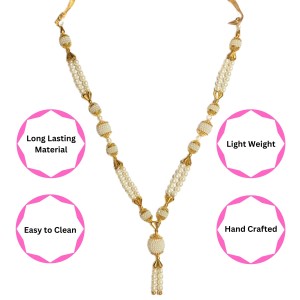 Handmade Golden & White Color Moti Mala/Garland | 15 inch Decorative Haar for God Idol, Temple & Home Décor