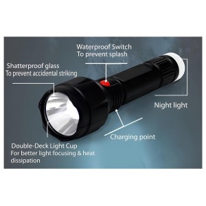 HiTechMart 24 Energy Rechargeable Led Torch with Dual Mode Night Lamp/Torch 8 hrs Flood Lamp Emergency Light (Black)