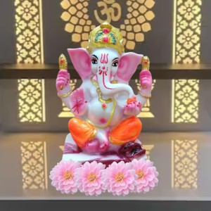 Hi Tech Sales Handcrafted Siddhi Ganesh Idol for Home Decor, Gifting Diwali, Birthday, Festivals (5 x 3 Inches) (Orange)