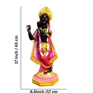Black Lord Krishna Statue Playing Flute with Golden Crown – Hindu God Murti Idol for Home Mandir, Pooja Room, Temple Decor & Spiritual Gift Item