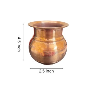 Pure Copper Kalash Lota Traditional Puja Vessel for Daily and Festive Use 4.5/2.5 Inch