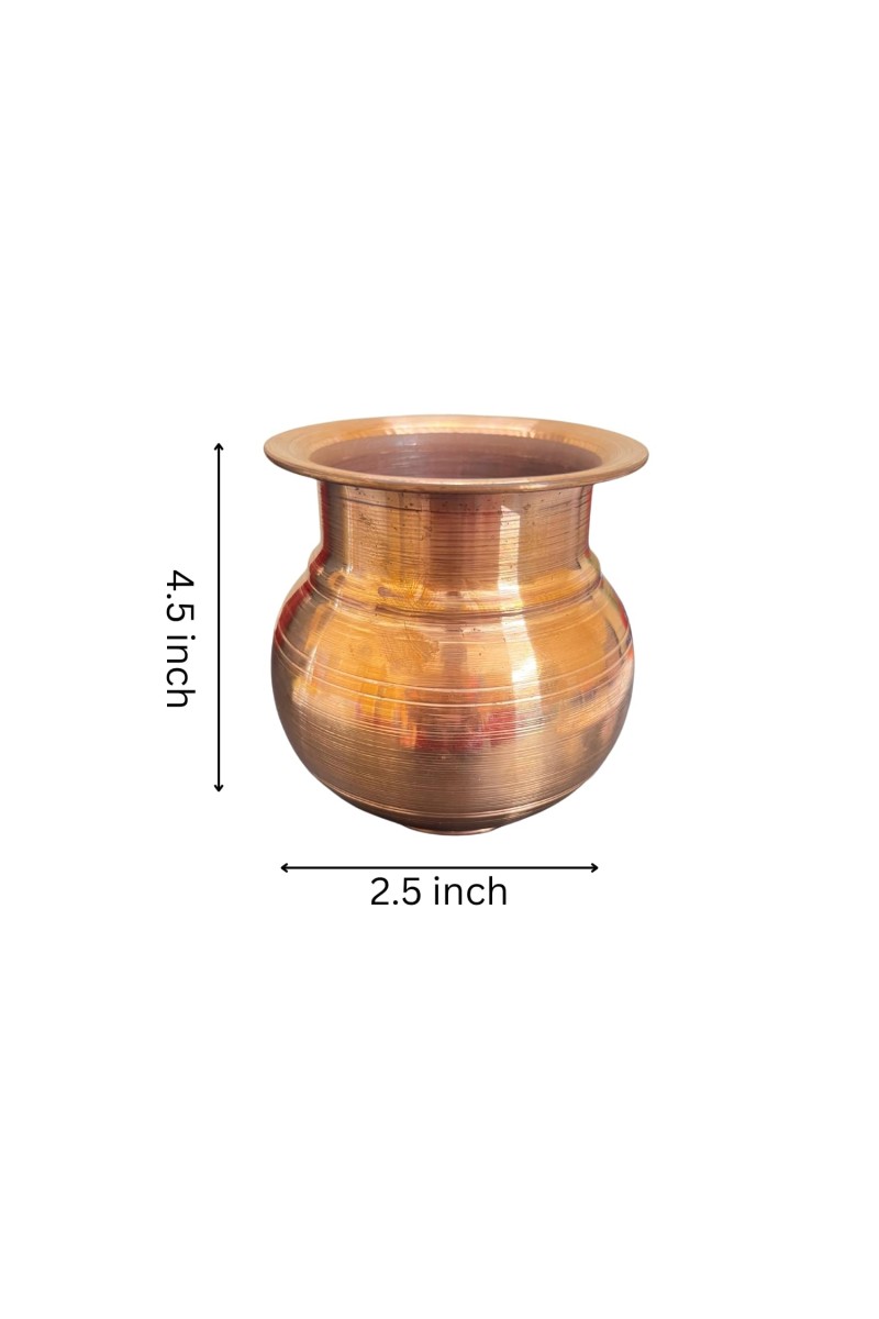 Pure Copper Kalash Lota Traditional Puja Vessel for Daily and Festive Use 4.5/2.5 Inch