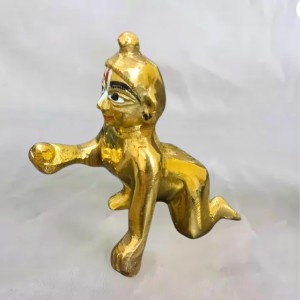 Brass Laddu Gopal Idol Crawling Baby Krishna Murti | Bal Gopal Statue for Home Temple, Puja & Decor Pooja Mandir